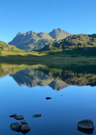 Blea Tarn reflections of Langdale Pikes