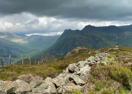 Langdale Pikes in shadow, taken from Lingmoor Fell
